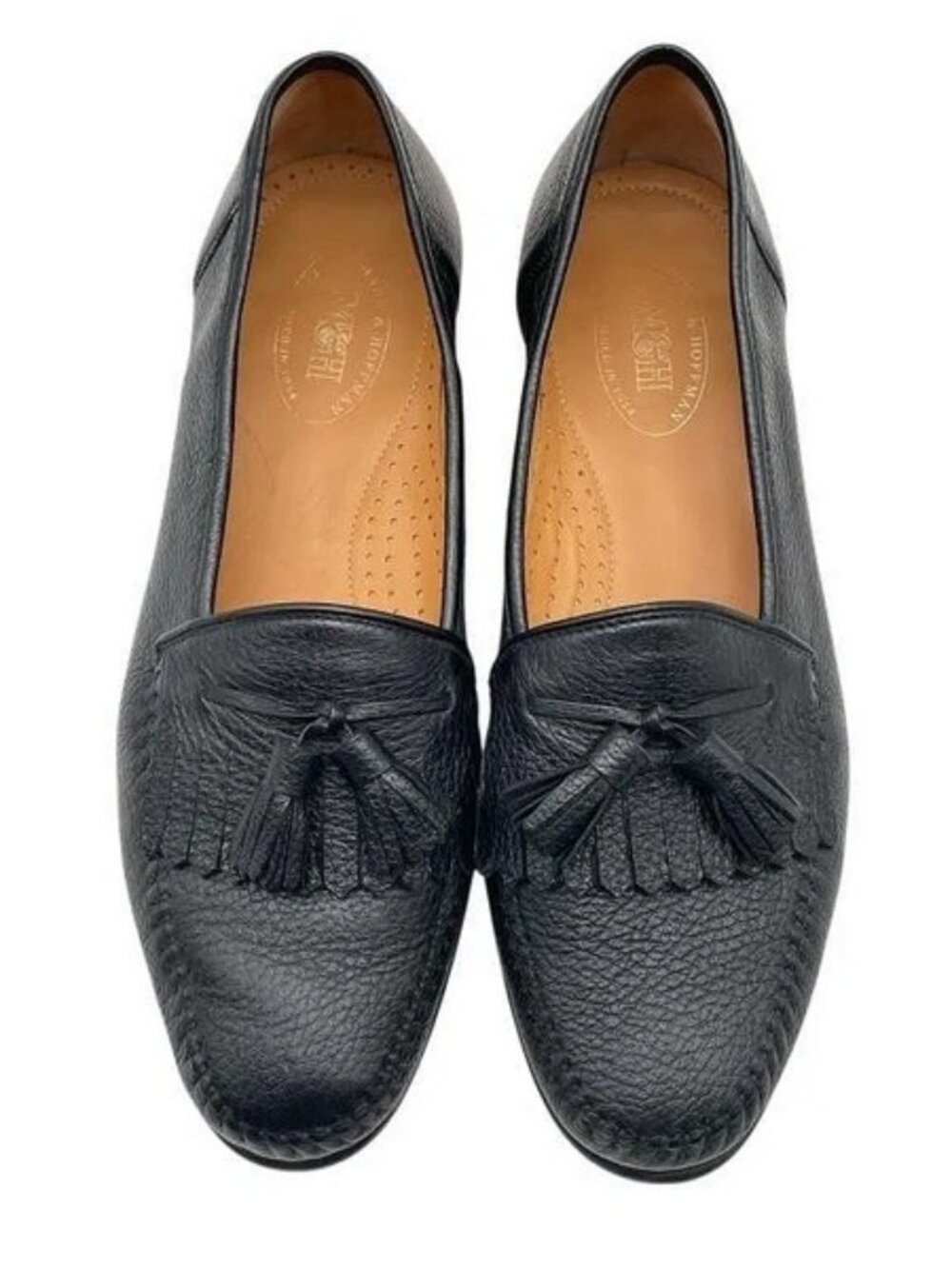 MAUS & HOFFMAN ELEGANT MENS SHOES TASSLE LOAFERS BLACK LEATHER GREAT COND SZ 10